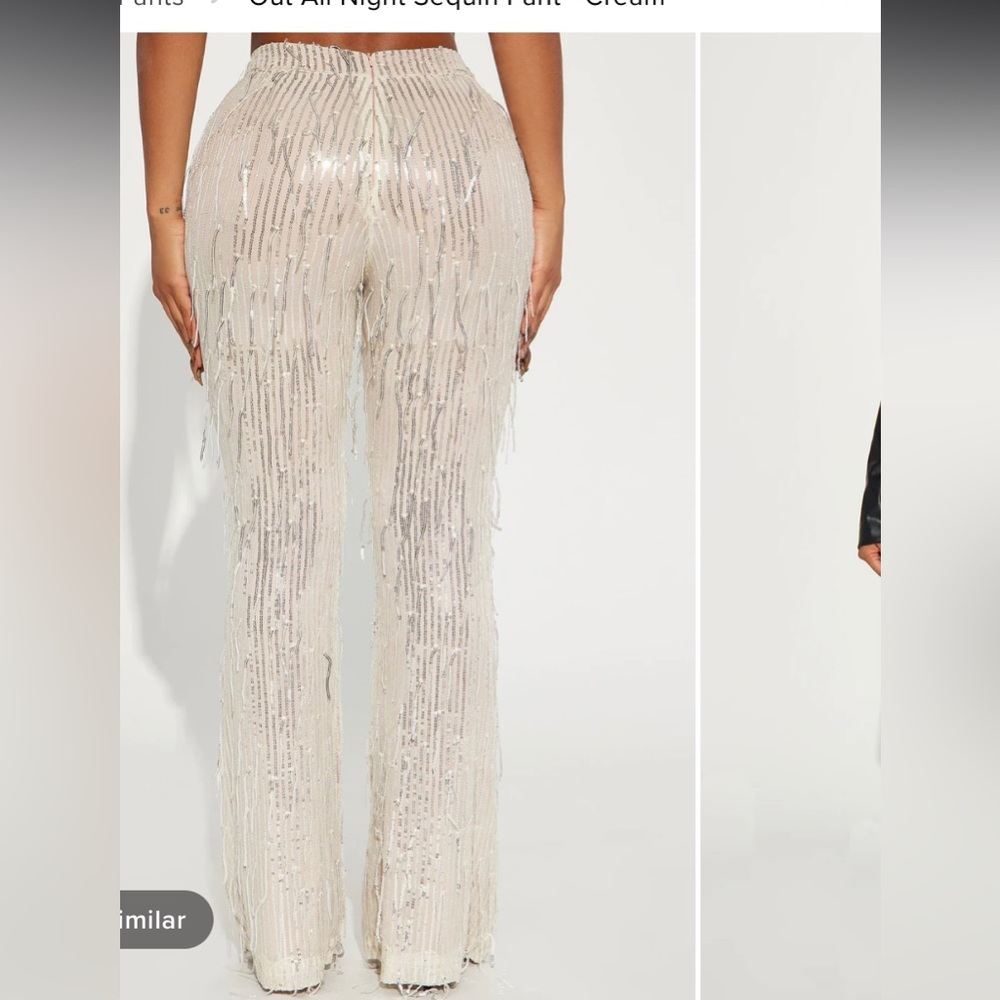 NWT Fashion Nova Out All Night Sequin Pant in Color Cream Size Small NEW BRIDAL - Picture 3 of 6